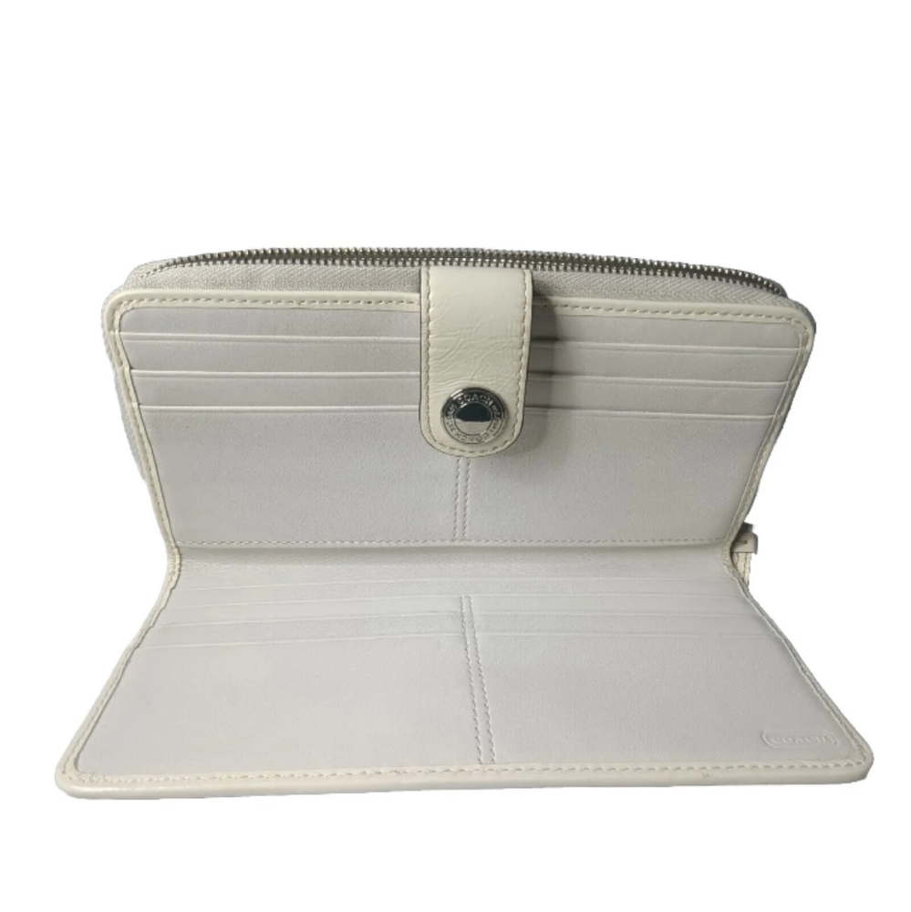 Coach Signature Stripe Checkbook Wallet Khaki~Brown~Cream Full Size - Picture 6 of 9